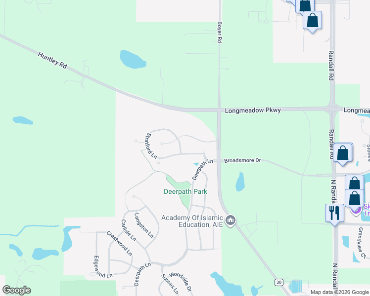 map of restaurants, bars, coffee shops, grocery stores, and more near 4082 Stratford Lane in Carpentersville