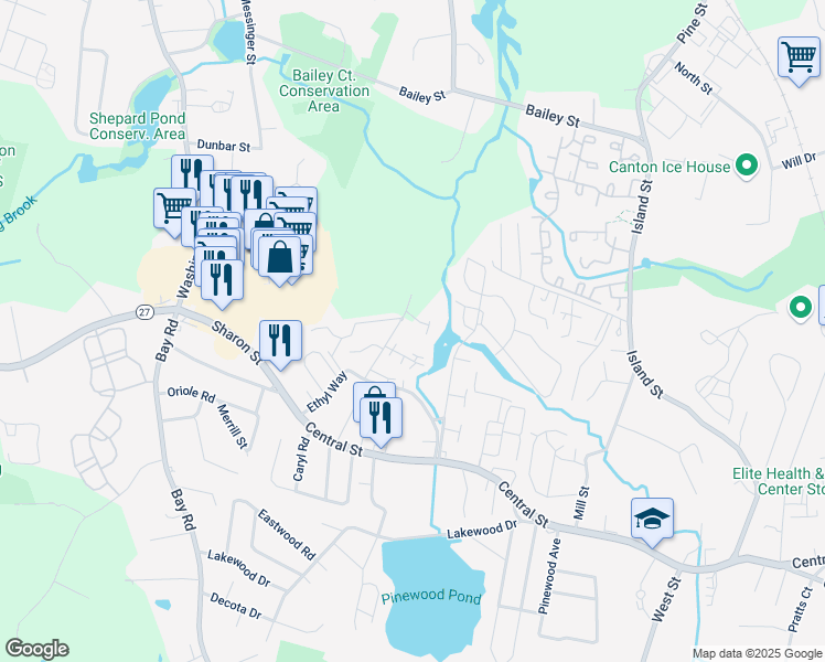 map of restaurants, bars, coffee shops, grocery stores, and more near 312 Erin Road in Stoughton