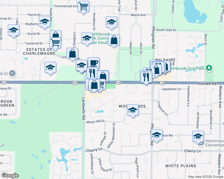 map of restaurants, bars, coffee shops, grocery stores, and more near 3114 Dundee Road in Northbrook