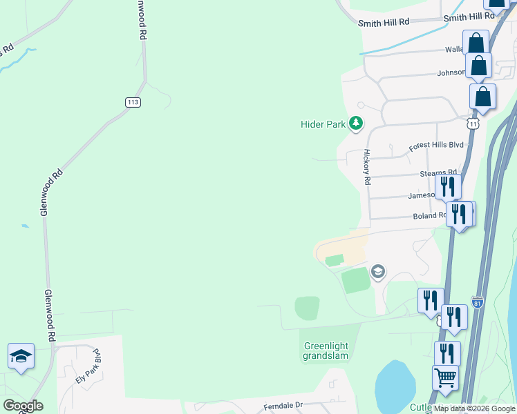 map of restaurants, bars, coffee shops, grocery stores, and more near 14 College View Road in Binghamton