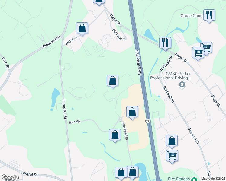 map of restaurants, bars, coffee shops, grocery stores, and more near 1 Ikea Way in Stoughton