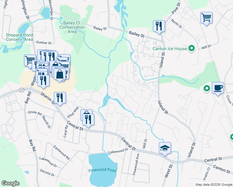 map of restaurants, bars, coffee shops, grocery stores, and more near 19 Edward Drive in Stoughton