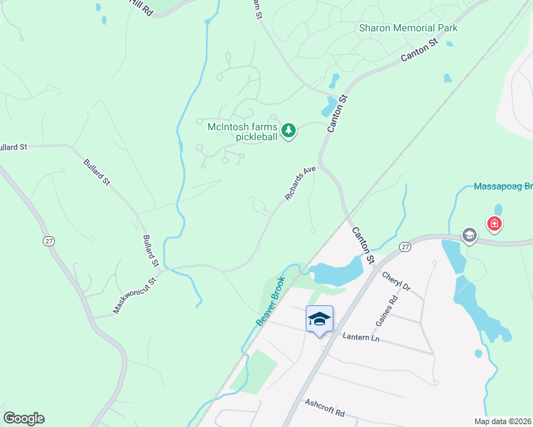 map of restaurants, bars, coffee shops, grocery stores, and more near 58 Richards Avenue in Sharon
