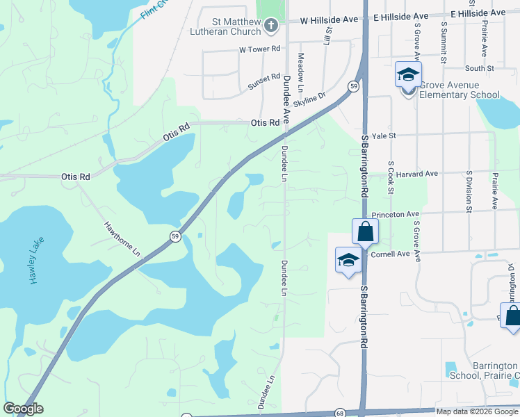 map of restaurants, bars, coffee shops, grocery stores, and more near 50 Dundee Lane in Barrington