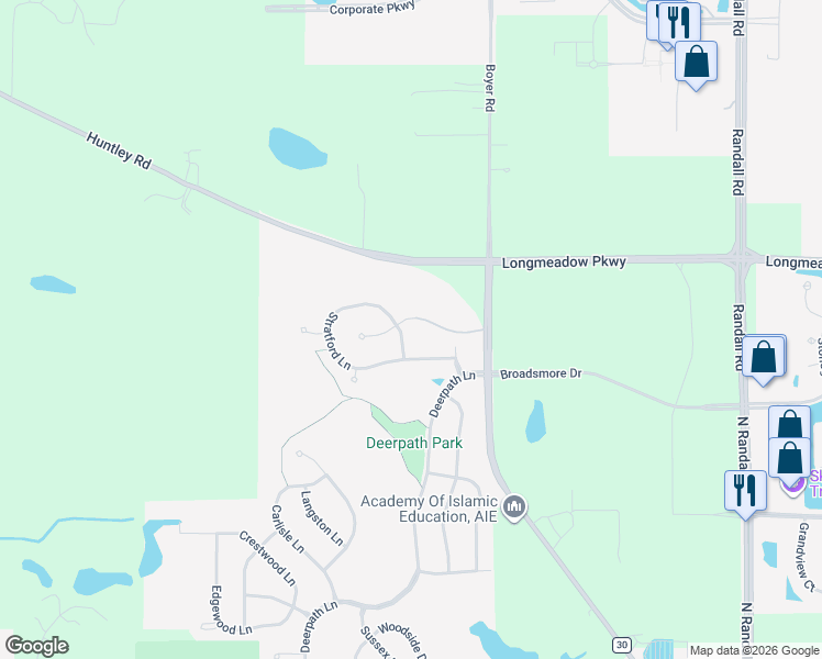map of restaurants, bars, coffee shops, grocery stores, and more near 4082 Stratford Lane in Carpentersville