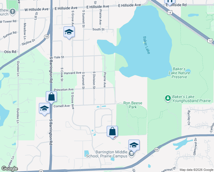 map of restaurants, bars, coffee shops, grocery stores, and more near 640 Princeton Avenue in Barrington