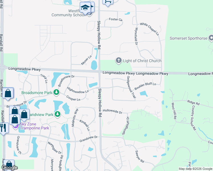map of restaurants, bars, coffee shops, grocery stores, and more near 1680 Highmeadow Lane in Algonquin