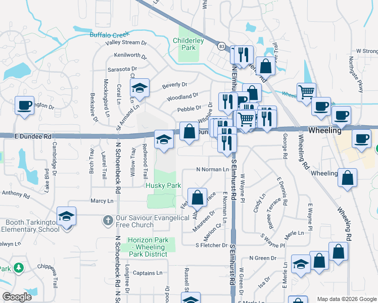 map of restaurants, bars, coffee shops, grocery stores, and more near 850 Jenkins Ct in Wheeling
