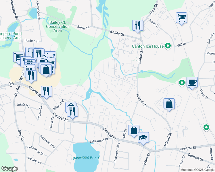 map of restaurants, bars, coffee shops, grocery stores, and more near 50 Edward Drive in Stoughton