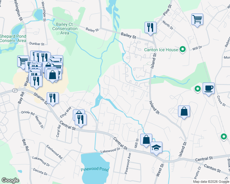 map of restaurants, bars, coffee shops, grocery stores, and more near 48 Edward Drive in Stoughton
