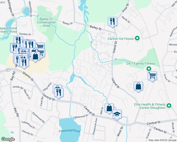 map of restaurants, bars, coffee shops, grocery stores, and more near 48 Edward Drive in Stoughton