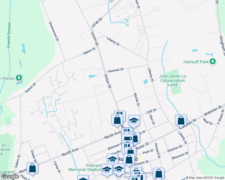 map of restaurants, bars, coffee shops, grocery stores, and more near 583 Union Street in Rockland