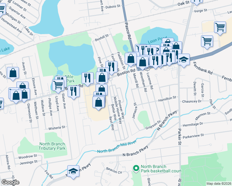map of restaurants, bars, coffee shops, grocery stores, and more near 2-98 Elmshade Way in Springfield