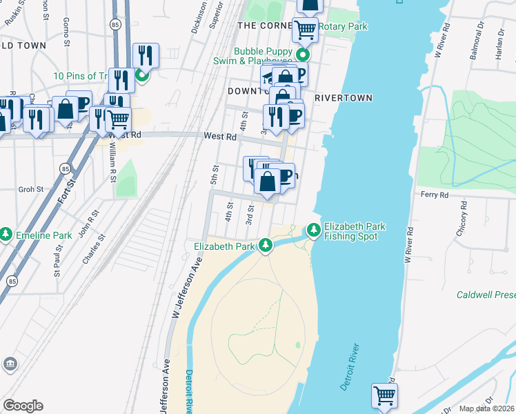 map of restaurants, bars, coffee shops, grocery stores, and more near 3323 3rd St in Trenton