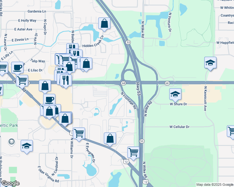 map of restaurants, bars, coffee shops, grocery stores, and more near 1552 Norway Lane in Palatine