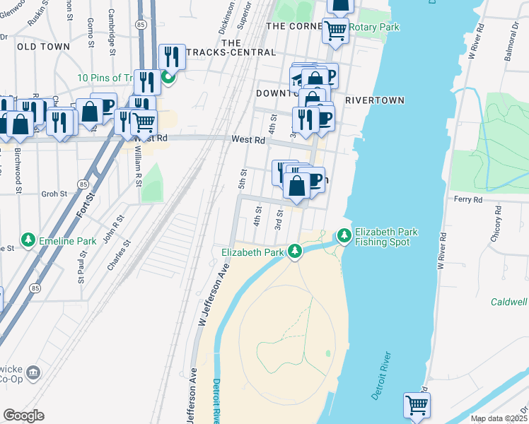 map of restaurants, bars, coffee shops, grocery stores, and more near 3333 4th Street in Trenton