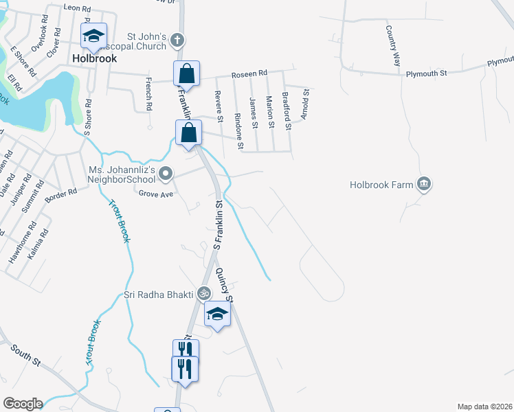 map of restaurants, bars, coffee shops, grocery stores, and more near 24 Reeds Lane in Holbrook