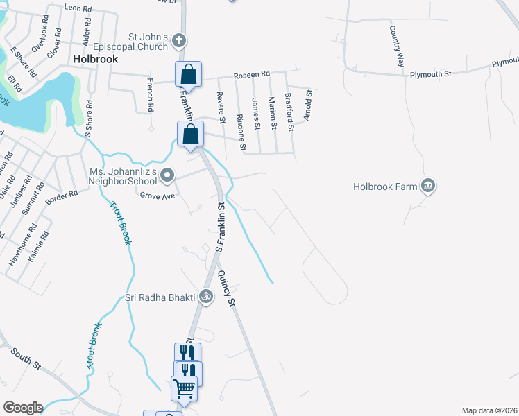 map of restaurants, bars, coffee shops, grocery stores, and more near 24 Reeds Lane in Holbrook