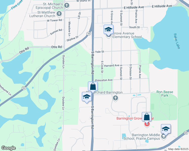 map of restaurants, bars, coffee shops, grocery stores, and more near 1113 South Hough Street in Barrington