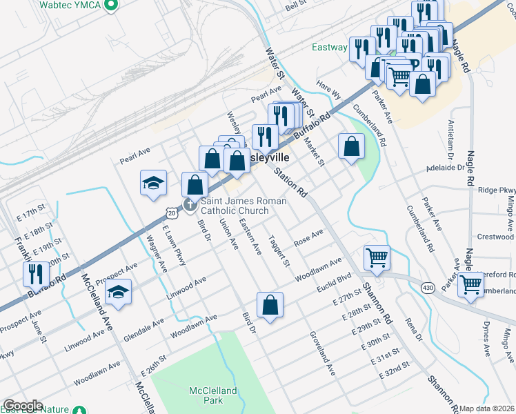 map of restaurants, bars, coffee shops, grocery stores, and more near 2064 Willow Street in Erie