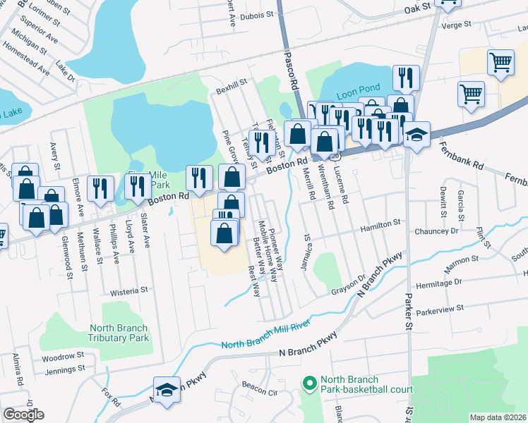 map of restaurants, bars, coffee shops, grocery stores, and more near 2-98 Elmshade Way in Springfield