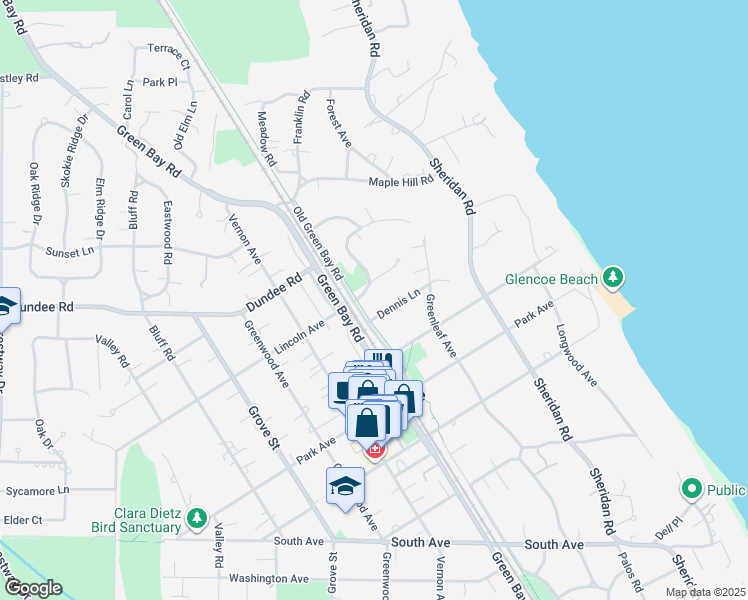 map of restaurants, bars, coffee shops, grocery stores, and more near 262 Lincoln Drive in Glencoe