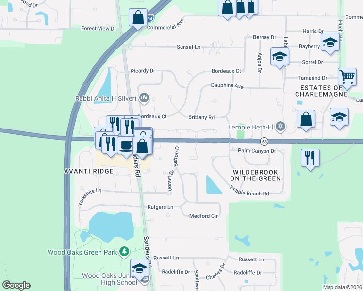 map of restaurants, bars, coffee shops, grocery stores, and more near 810 Sutton Drive in Northbrook
