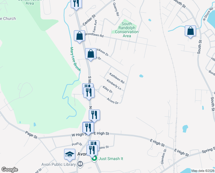map of restaurants, bars, coffee shops, grocery stores, and more near 14 Kiley Drive in Randolph