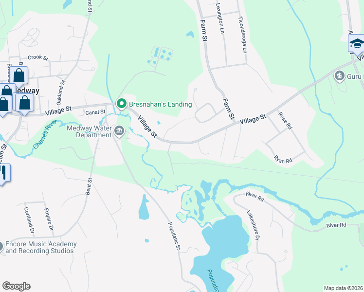 map of restaurants, bars, coffee shops, grocery stores, and more near 27 Village Street in Medway
