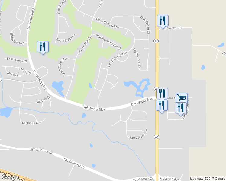 map of restaurants, bars, coffee shops, grocery stores, and more near 12303 Fox Run Court in Huntley
