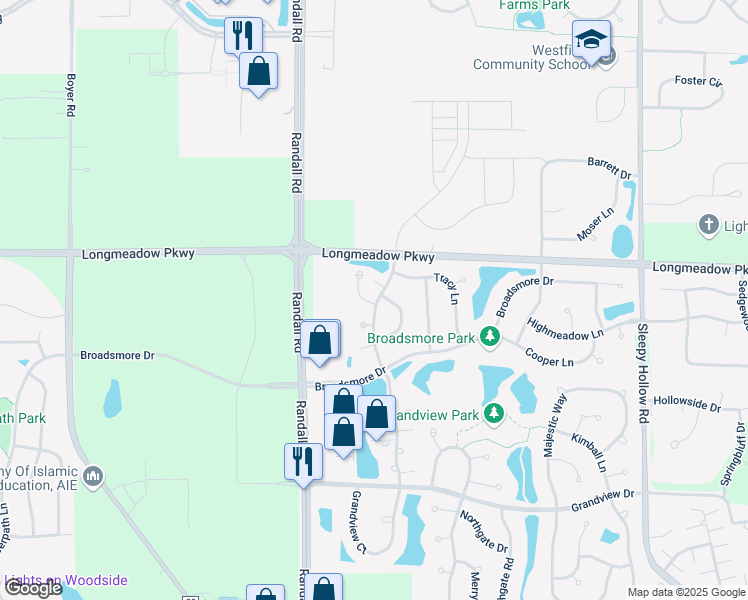 map of restaurants, bars, coffee shops, grocery stores, and more near 2308 Loop Road in Algonquin