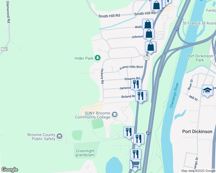 map of restaurants, bars, coffee shops, grocery stores, and more near 23 Jameson Rd in Binghamton