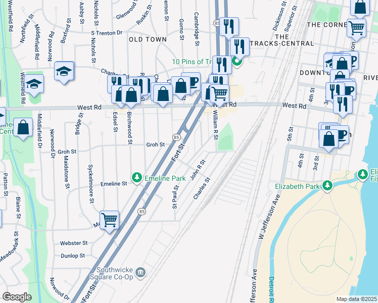 map of restaurants, bars, coffee shops, grocery stores, and more near 3180 Daniel Drive in Trenton