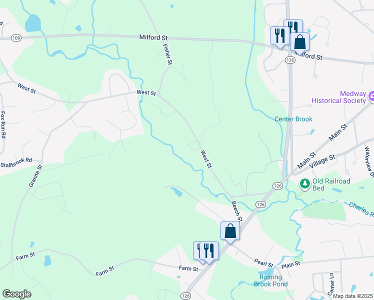 map of restaurants, bars, coffee shops, grocery stores, and more near 4 Glen Brook Way in Medway