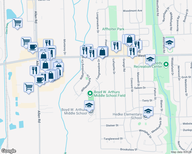 map of restaurants, bars, coffee shops, grocery stores, and more near 2990 Longmeadow Drive in Trenton