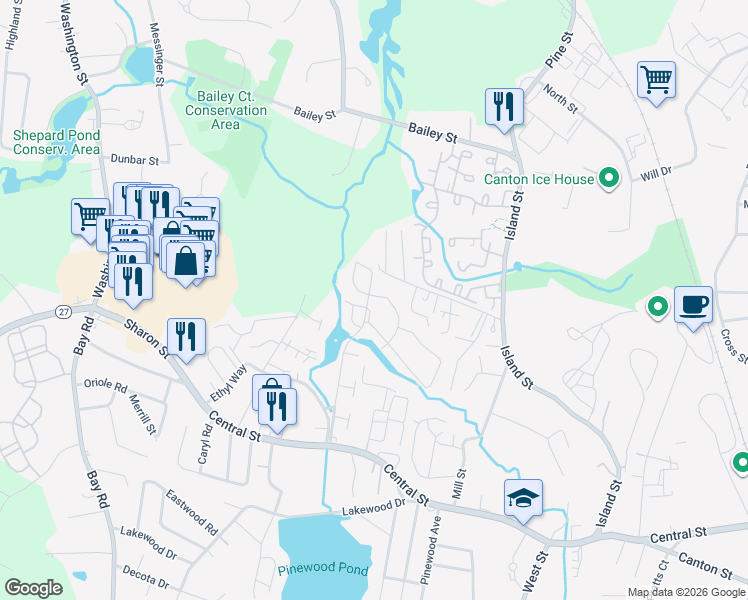 map of restaurants, bars, coffee shops, grocery stores, and more near 19 Edward Drive in Stoughton