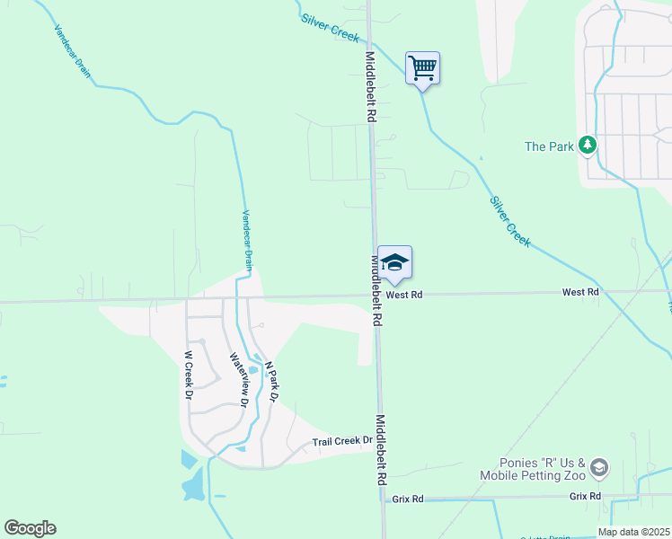 map of restaurants, bars, coffee shops, grocery stores, and more near 29580 West Road in Huron Charter Township