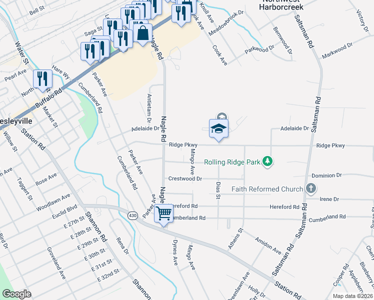 map of restaurants, bars, coffee shops, grocery stores, and more near 2701-2799 Mingo Ave in Erie