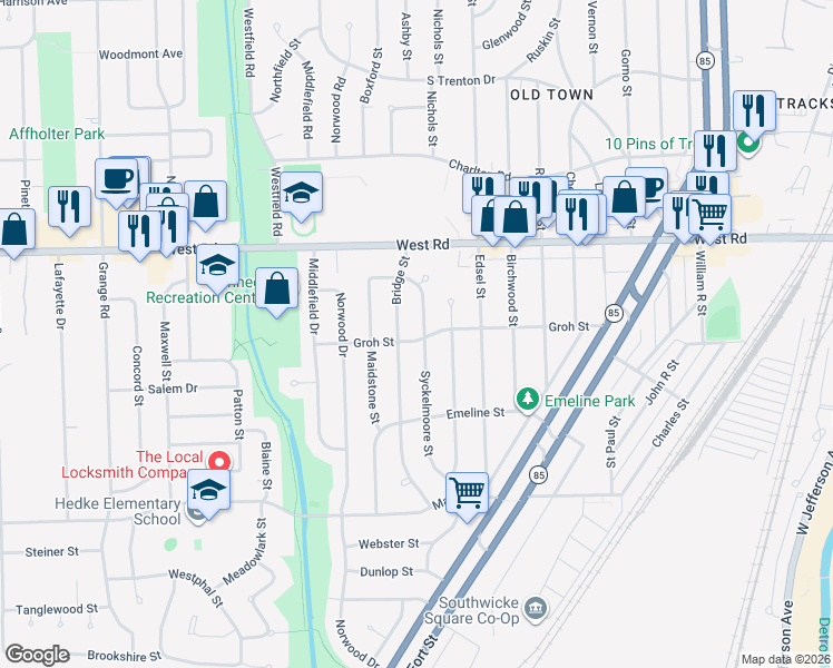 map of restaurants, bars, coffee shops, grocery stores, and more near 3145 Syckelmoore Street in Trenton