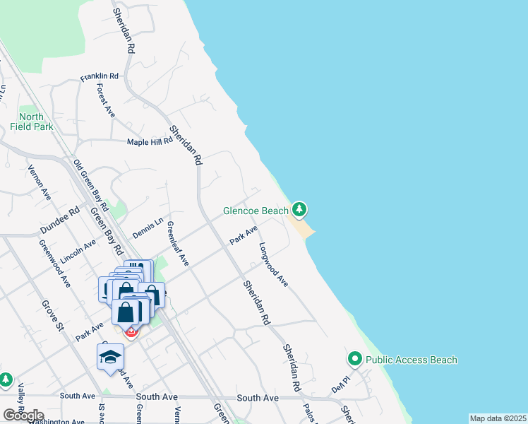 map of restaurants, bars, coffee shops, grocery stores, and more near 3770 Park in Glencoe