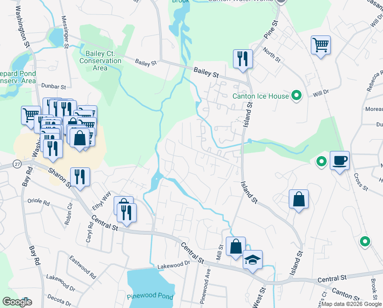 map of restaurants, bars, coffee shops, grocery stores, and more near 50 Edward Drive in Stoughton