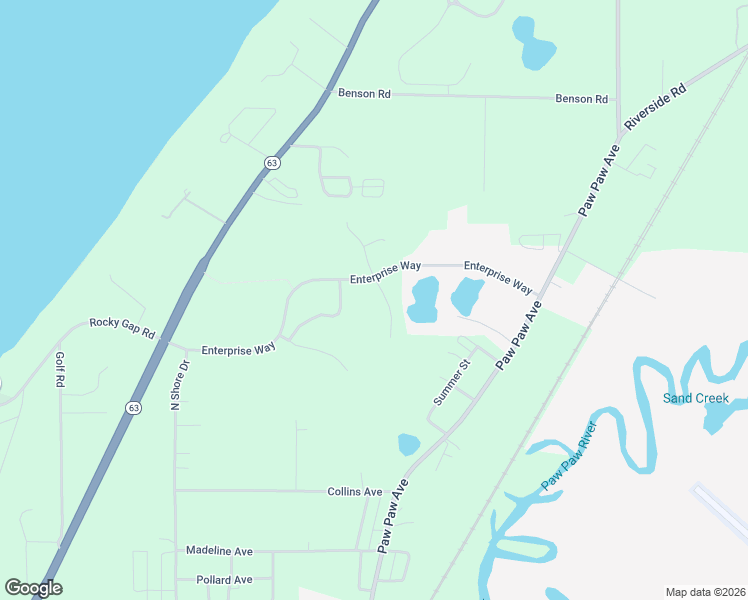 map of restaurants, bars, coffee shops, grocery stores, and more near 1337 Sycamore Lane in Benton Harbor