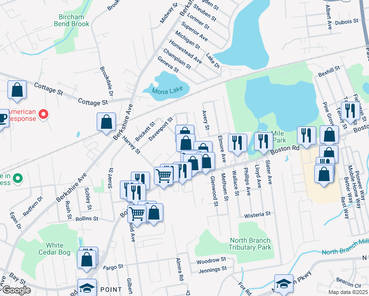 map of restaurants, bars, coffee shops, grocery stores, and more near 800 Boston Road in Springfield