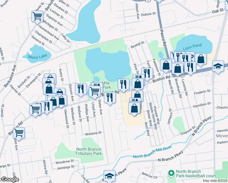 map of restaurants, bars, coffee shops, grocery stores, and more near 964-982 Boston Road in Springfield