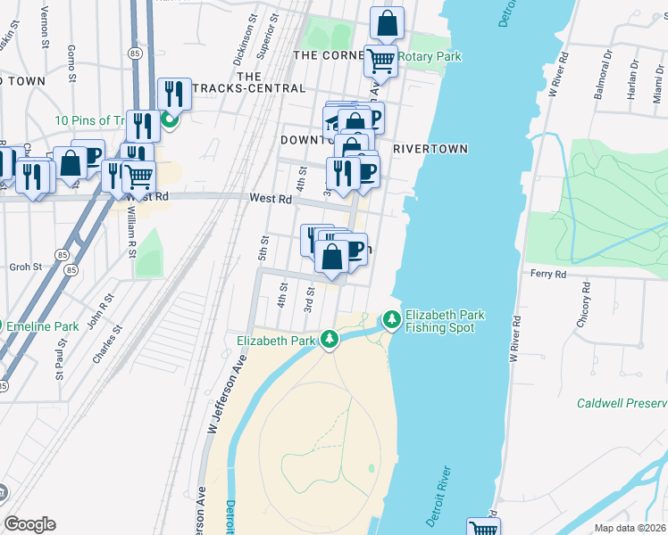 map of restaurants, bars, coffee shops, grocery stores, and more near 2905 3rd Street in Trenton