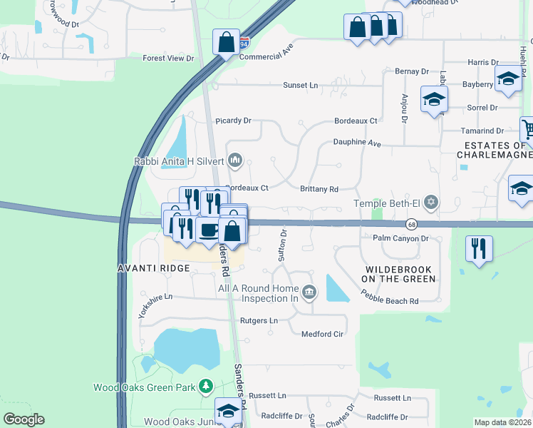 map of restaurants, bars, coffee shops, grocery stores, and more near 4024 Dundee Road in Northbrook