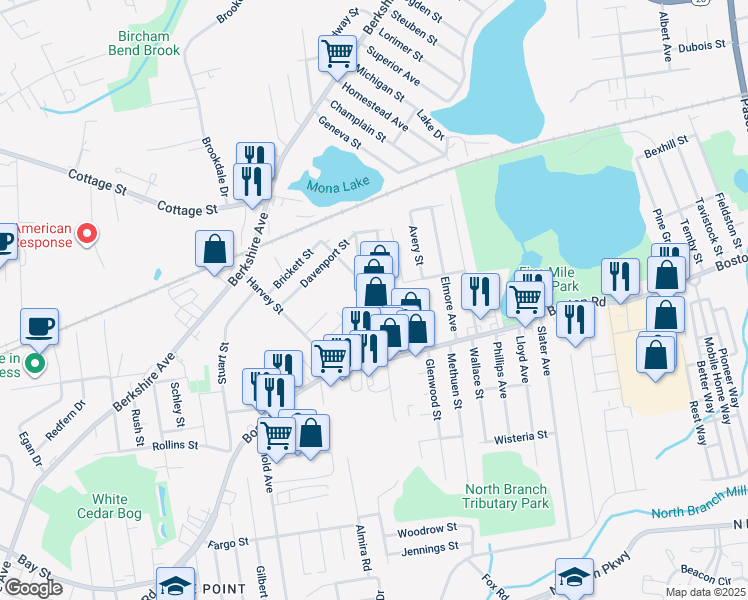 map of restaurants, bars, coffee shops, grocery stores, and more near 800 Boston Road in Springfield