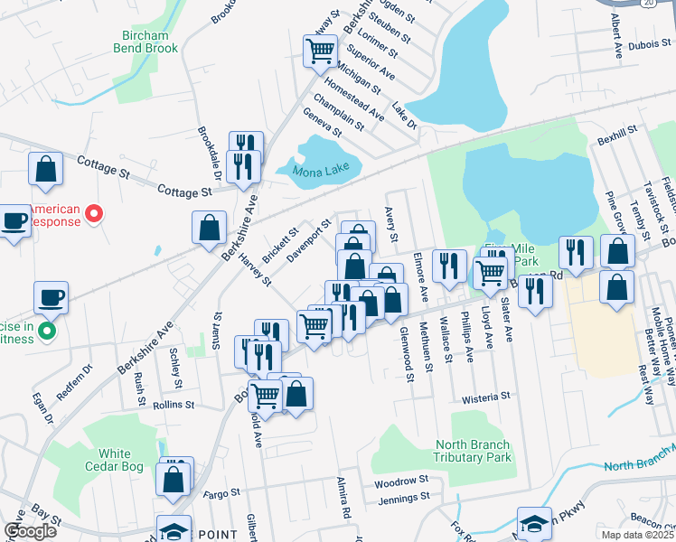 map of restaurants, bars, coffee shops, grocery stores, and more near 18 Curtis Street in Springfield
