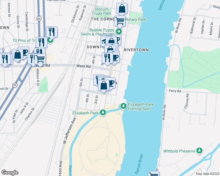 map of restaurants, bars, coffee shops, grocery stores, and more near 2935 West Jefferson Avenue in Trenton