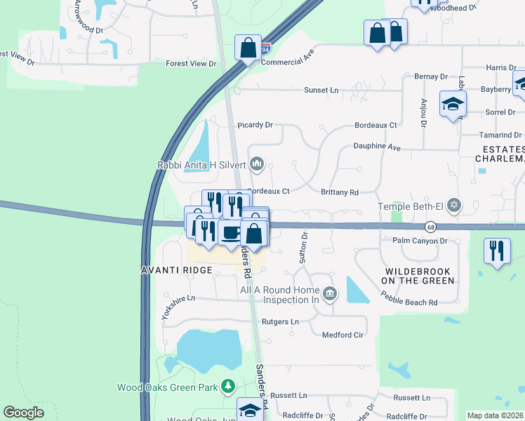 map of restaurants, bars, coffee shops, grocery stores, and more near 4061 Bordeaux Drive in Northbrook